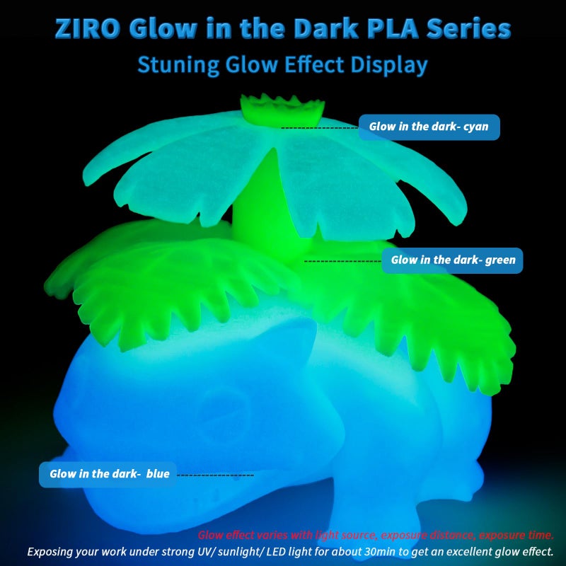ZIRO Glow in The Dark Filament, PLA Filament 1.75mm, Luminous 3D Printer Material, Strong Glow Effect 1KG(2.2lbs) Spool, Dimensional Accuracy +/- 0.03mm, fit Most FDM 3D Printers, Blue - Image 2